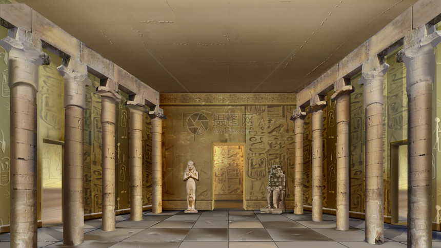 高古埃及寺庙大厅的数码绘画配图片