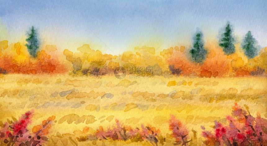 彩色手工水彩纸背景与文本空间系列不同的季节灰色的雨云在阴天的草原上图片
