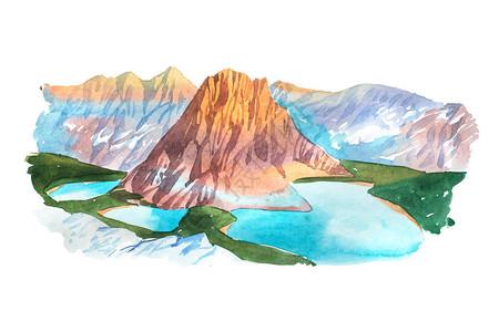 月坨岛自然夏月美丽的山地景插画