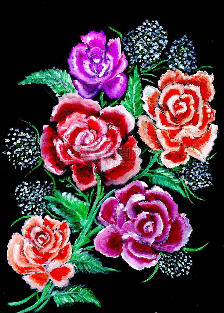 花卉组成装饰花卉手绘水彩插图图片