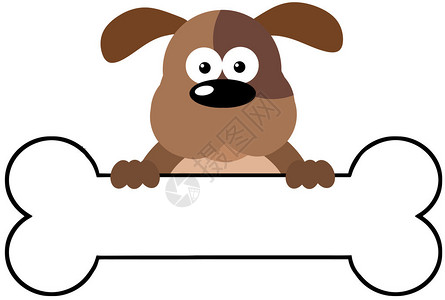 狗咬骨头卡通棕色狗在骨头横幅设计图片