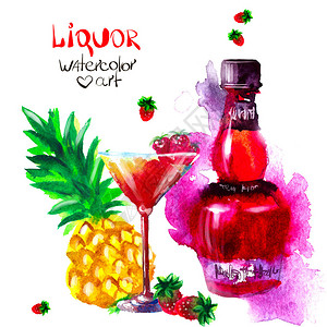 云南香水菠萝一套有创意的酒精和糖果插画