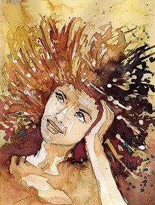 一个女人的水彩肖像背景图片