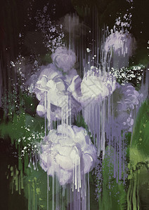 显示白色花朵中的抽象花卉画图片