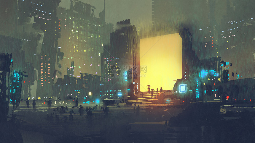 未来城市的夜间景象图片