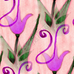 紫绿色郁金香壁纸手工造水彩色底图片