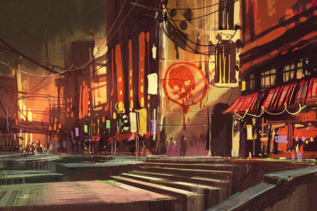 香港街景油画scifi展示购物街景城市风景不设计图片