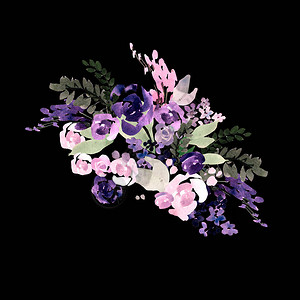 美丽的水彩婚礼花束配有紫图片
