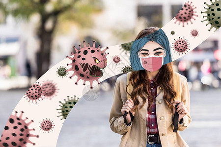 在城市里用细菌图解用面具和背包展图片