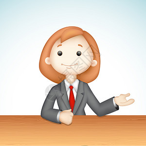 自信如何说话坐在接待处的3d商务女士的插图设计图片