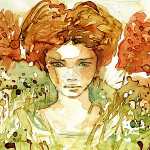一个女人的水彩肖像背景图片