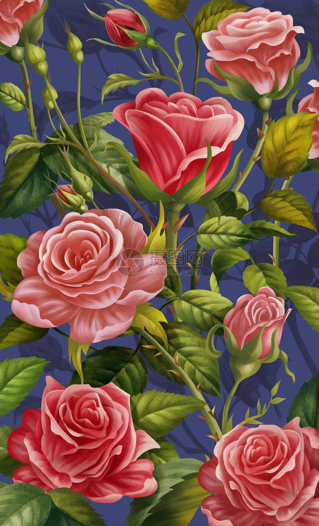 花卉背景五颜六色的玫瑰和花手机壳套创意插图和创新艺术逼真的卡通风格艺术品场景壁图片