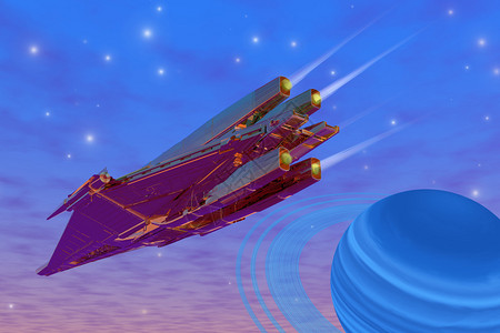一艘毒蛇太空船在穿越宇宙的旅程中穿过背景图片