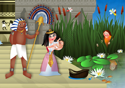 圣洁母亲教会摩西宝贝和埃及公主在河插画