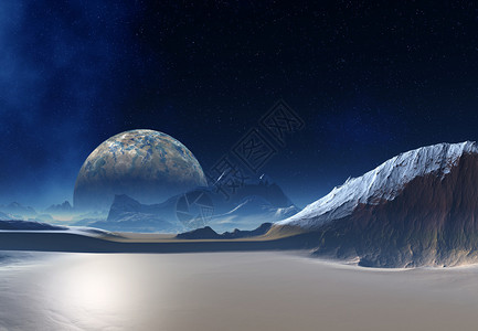 有山和月亮的幻想外星世界图片