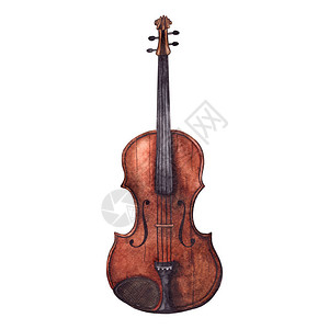 贤惠孤立的水彩木制老式小提琴小提琴乐器插画