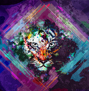 老虎的抽象色彩丰富的插画图片