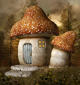 梦幻森林中的蘑菇屋图片