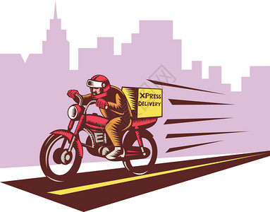 路迪欧说明用木剪风格骑摩托车的库里尔插画