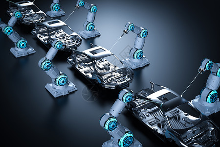 硬壳的3d在汽车厂用黑色背景制造设计图片