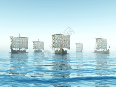 北海渔村计算机生成的3D插图与VikingShips设计图片