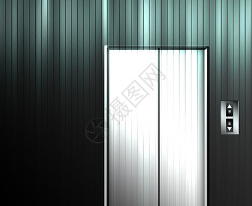 在线背景上的镀铬电梯门插图图片