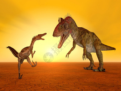 日落时与恐龙大迅猛龙和白龙一起制图片