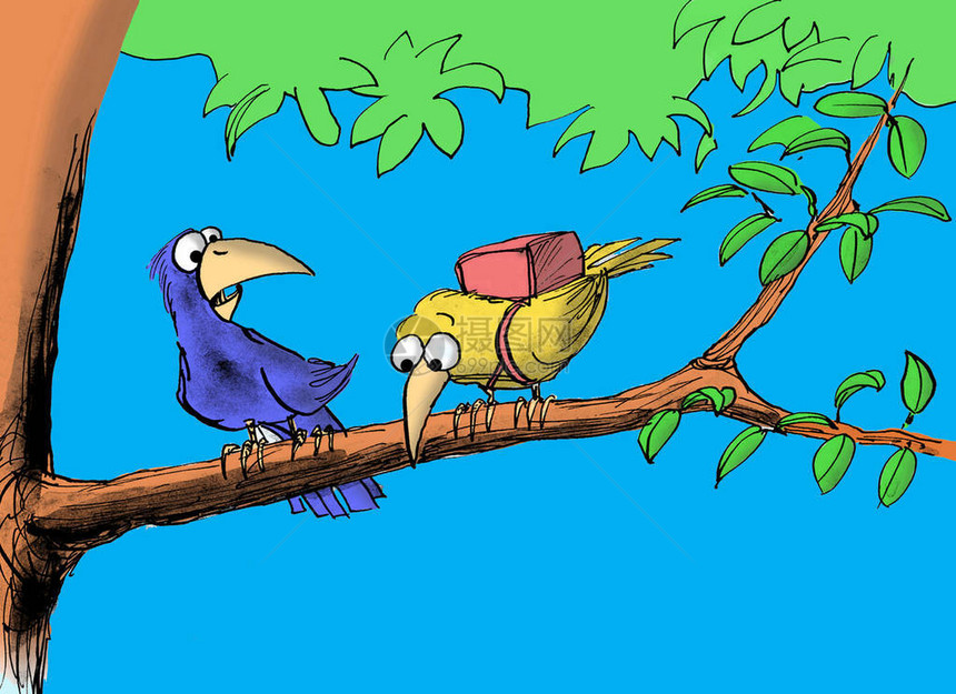 卡通插图一只鸟惊讶另一只鸟害怕飞翔图片