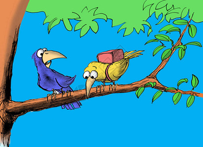 卡通插图一只鸟惊讶另一只鸟害怕飞翔图片
