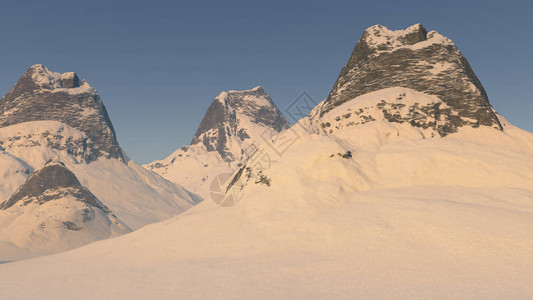 雪覆盖的山峰的3D插图图片