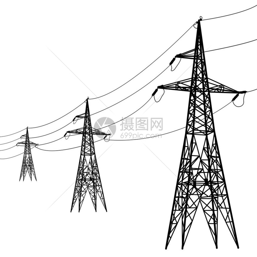 高压电力线插图的剪影图片