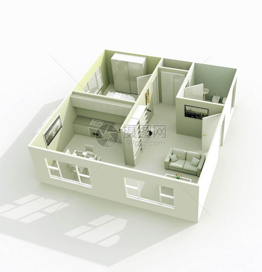 家庭公寓3D建筑模型渲染图片
