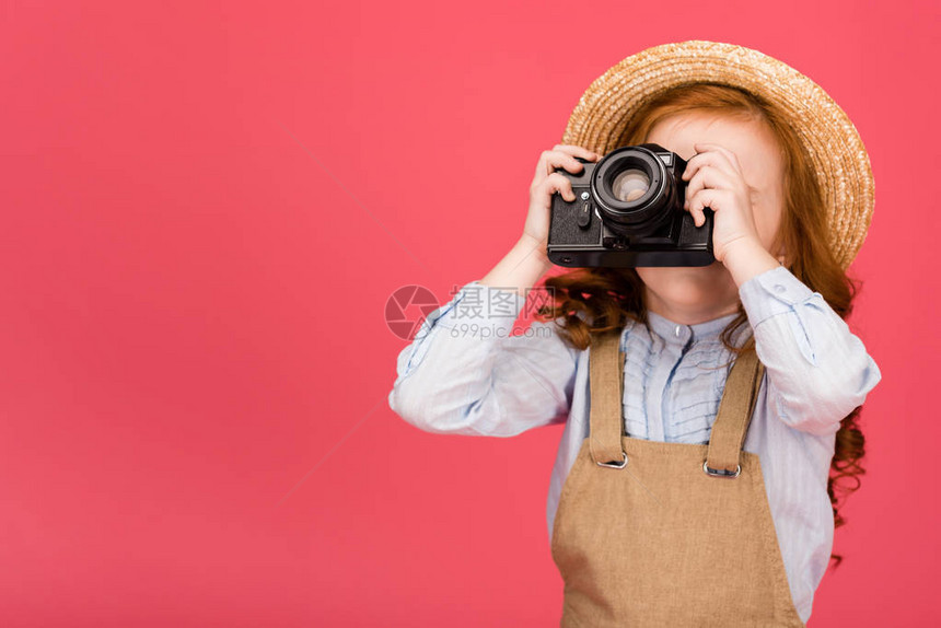 儿童用粉红色隔离的照相机摄像头图片