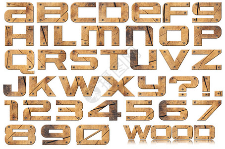 Grunge木干树字母表和数字图片