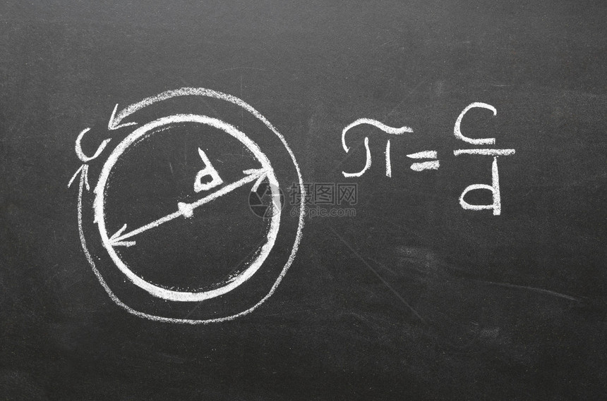 在学校黑板上手写的主要数学常数字PI的定义它是任何圆的周图片