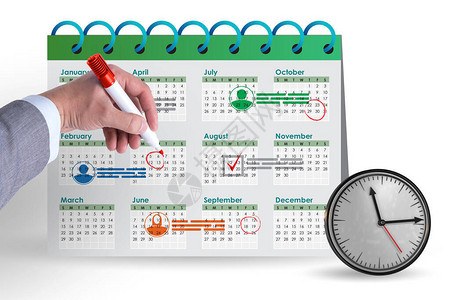 员工年度考核表与商人的商业日历概念插画