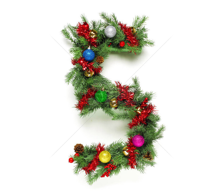 装饰圣诞树字母和数字的集合图片