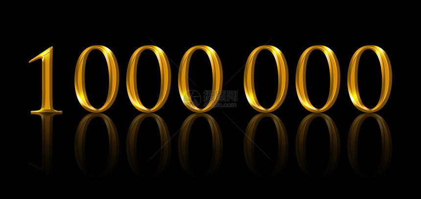 一百万黑色上的数字插图成为百万富翁和赚取第一百万的象征用黄橙色金属数图片