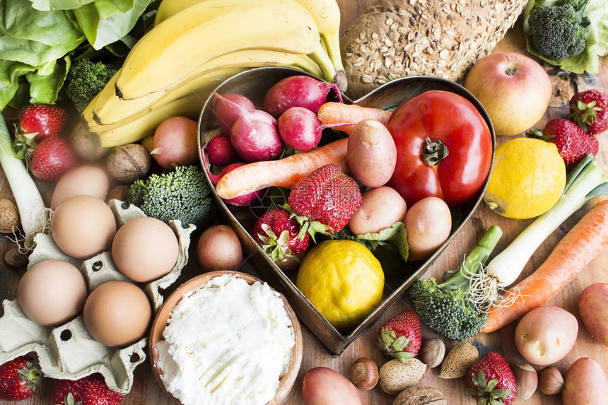 各种健康食品水果和蔬菜图片