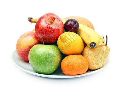 柑橘类水果苹果香蕉李子的水果盘图片