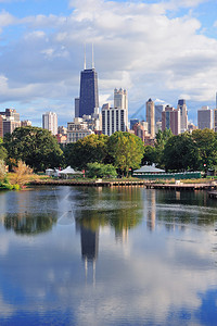 芝加哥的天际线与摩天大楼从林肯高清图片