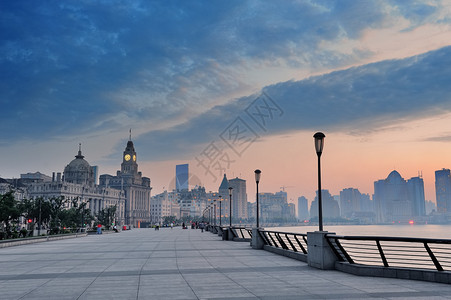 上海Wathan区清晨在河对面背景图片