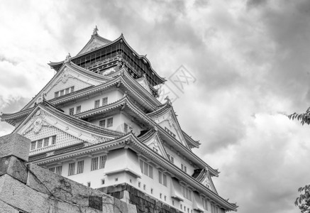 大阪城日本黑白图片
