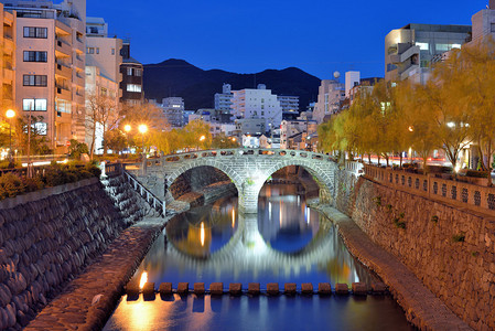 日本长崎的梅根桥标杆最初建背景图片