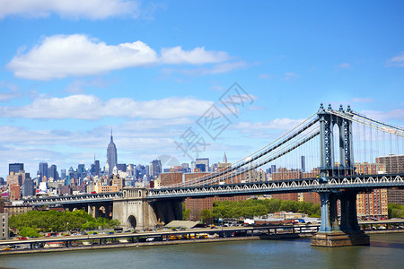 东河上的曼哈顿大桥和纽约市天际线图片