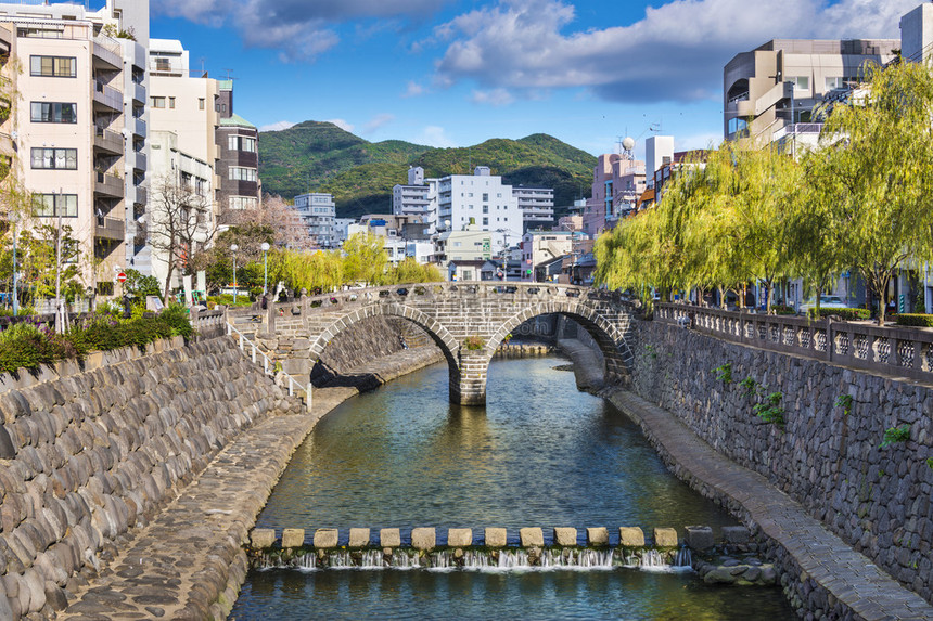 长崎日本在中岛河上的古图片