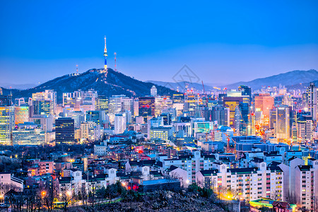韩国黄昏时分的首尔城市景观图片