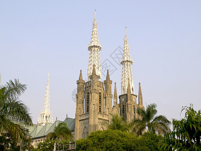 雅加达大教堂的视图背景图片