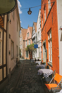 德国波恩城市街道的夏季咖啡馆和建图片