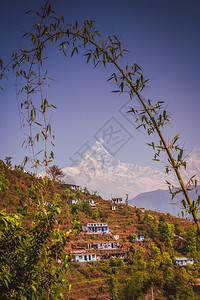 尼泊尔Machhapuchhre山和坡图片